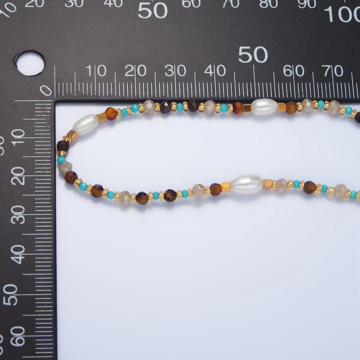 Turquoise, Tiger Eye & Pearl Irregular Bead Necklace – 14k Gold Filled