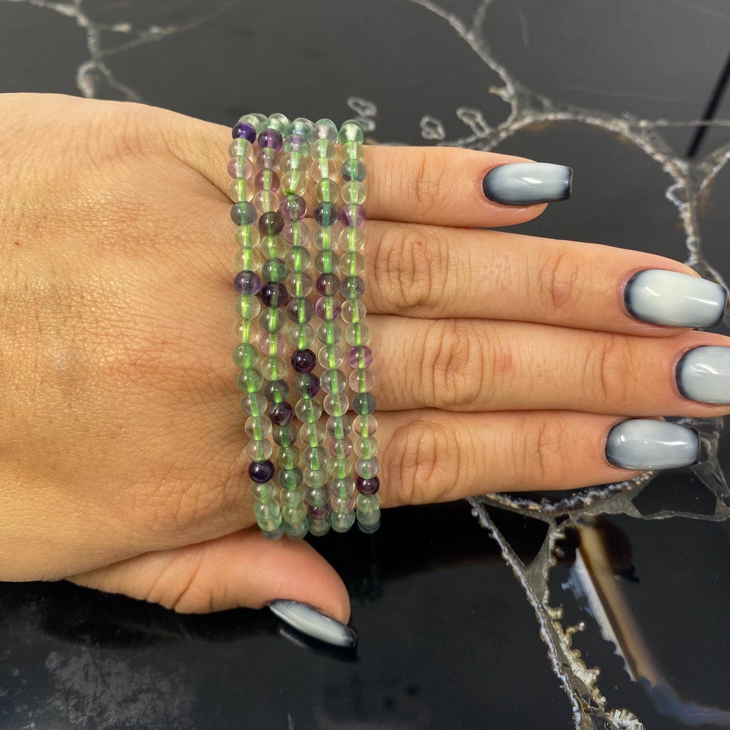 4mm Green-Purple Fluorite Bracelet- 1 bracelet
