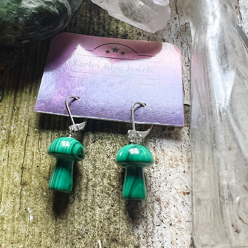 Malachite Mushroom Drop Earrings | Sterling Silver-Plated