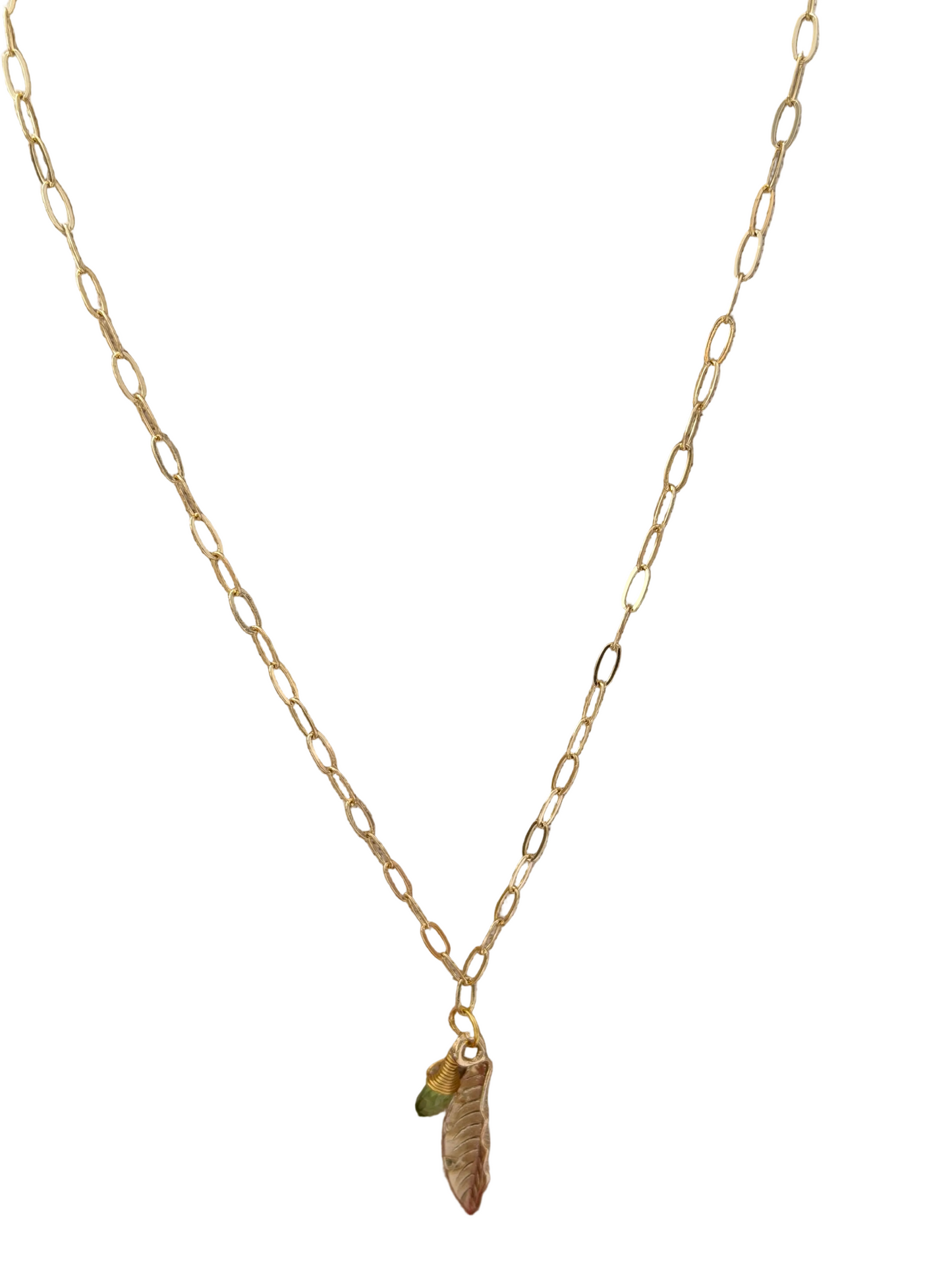 Peridot /gold leaf Necklace