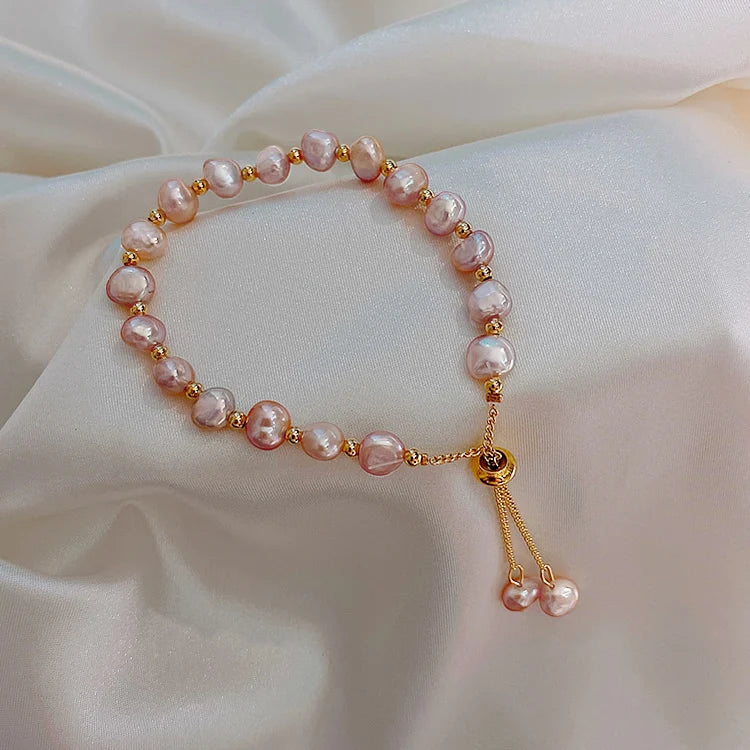 Baroque Pearl Bracelet with Zircon Bee Charm - Natural Freshwater Pearls