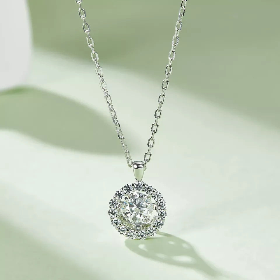 Moissanite Round Brilliant Pendant Necklace | 925 Sterling Silver | 1ct & 2ct