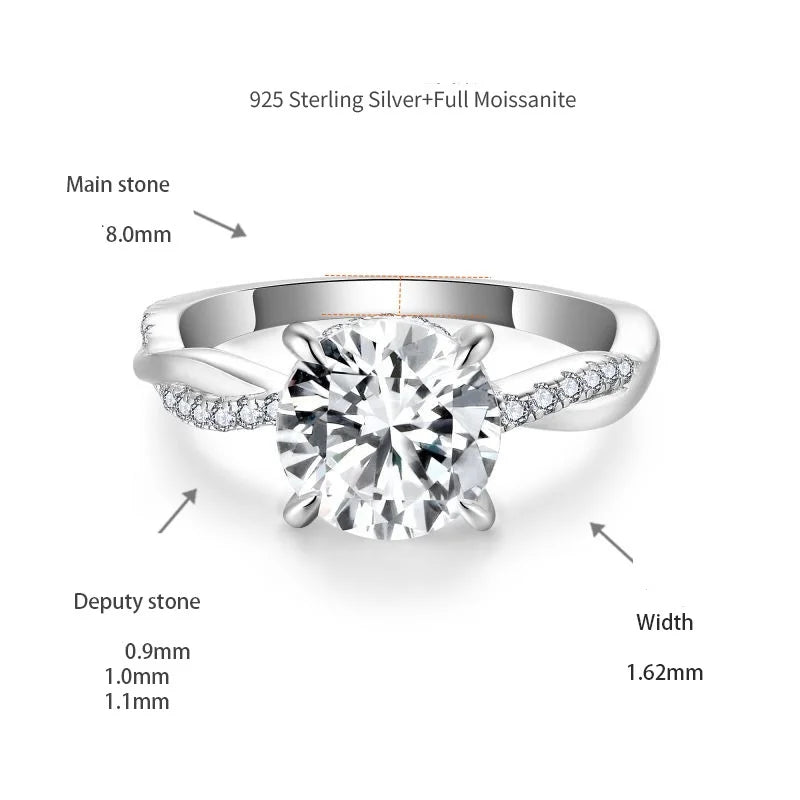 2 Carat Moissanite Twist Ring in 925 Sterling Silver