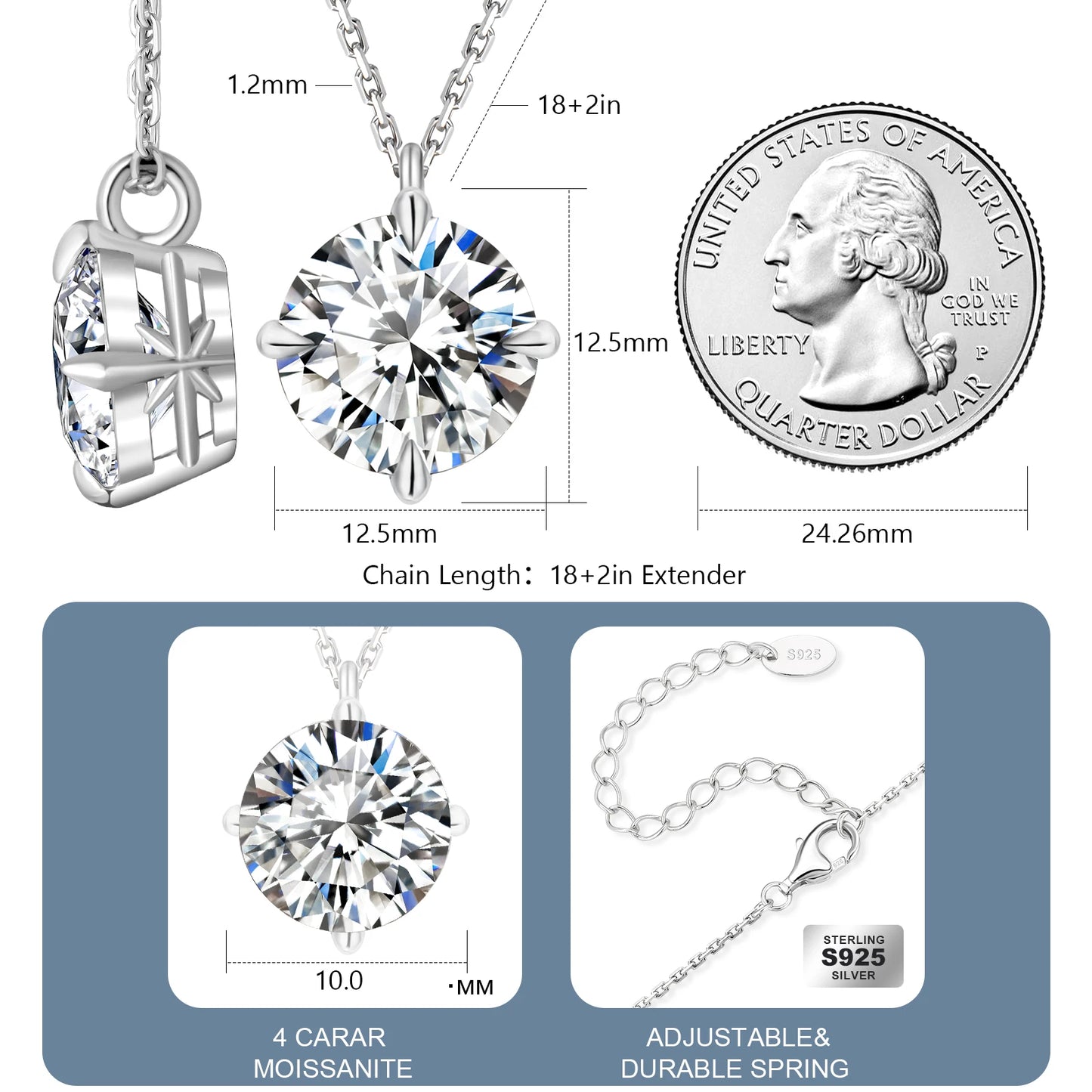 Moissanite Solitaire Pendant Necklace | GRA Certified, 925 Sterling Silver