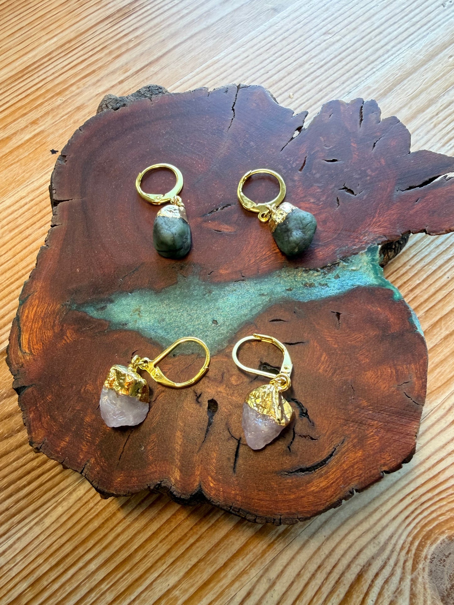 Raw Gemstone Gold Earrings