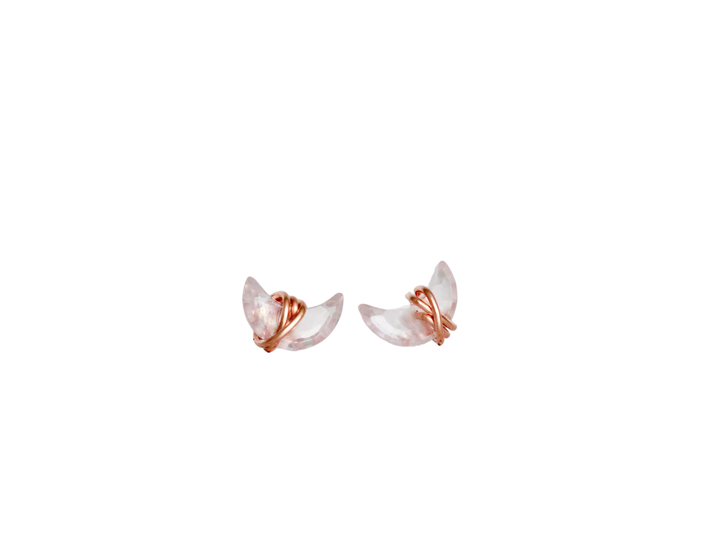 Mini Moonbeam Studs | Rose Quartz Crescent Moon | Sterling Silver, Gold Fill & Rose Gold Fill