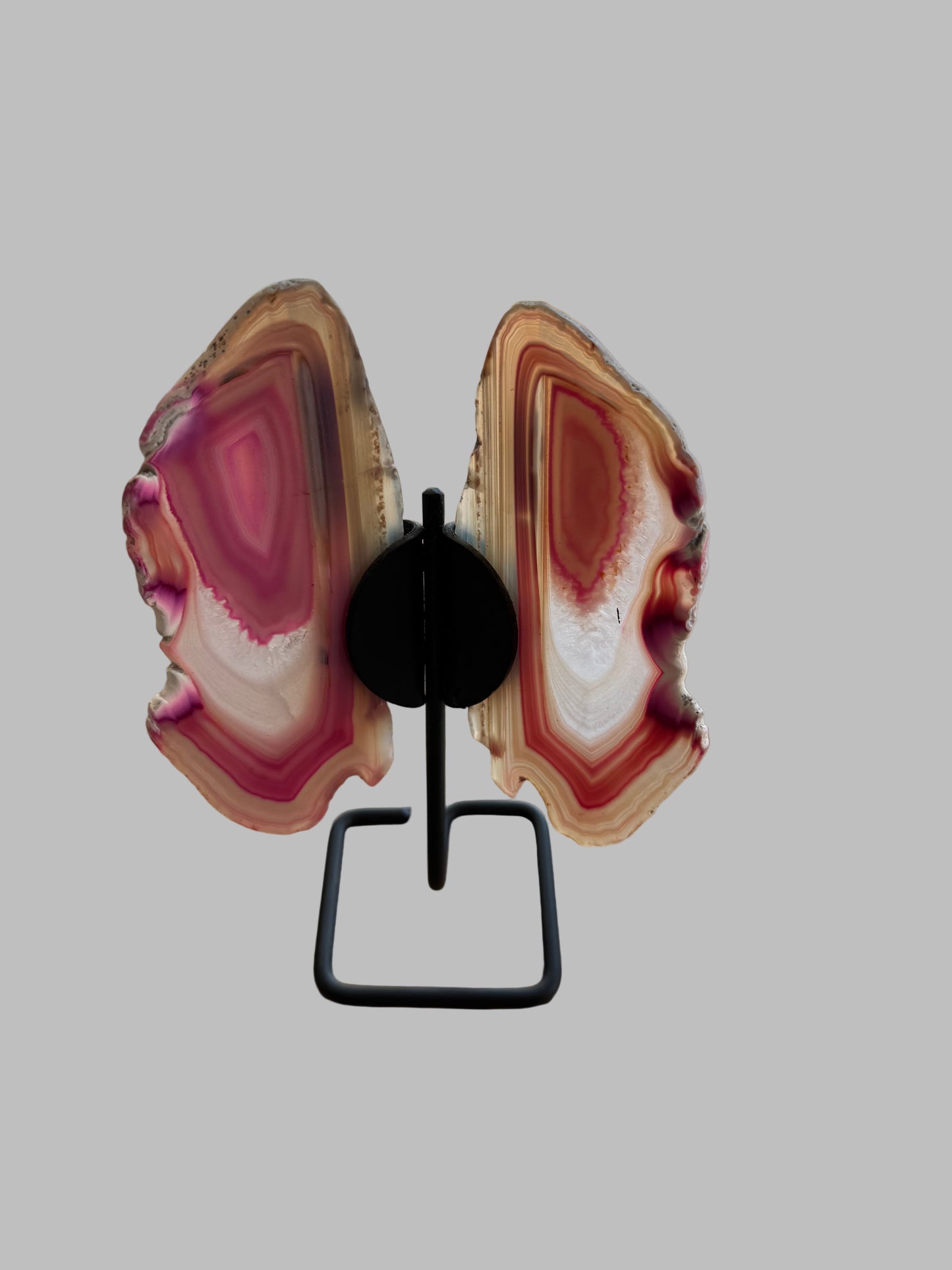 Carved Brown Agate Butterfly on Black Stand - 6" Crystal Sculpture
