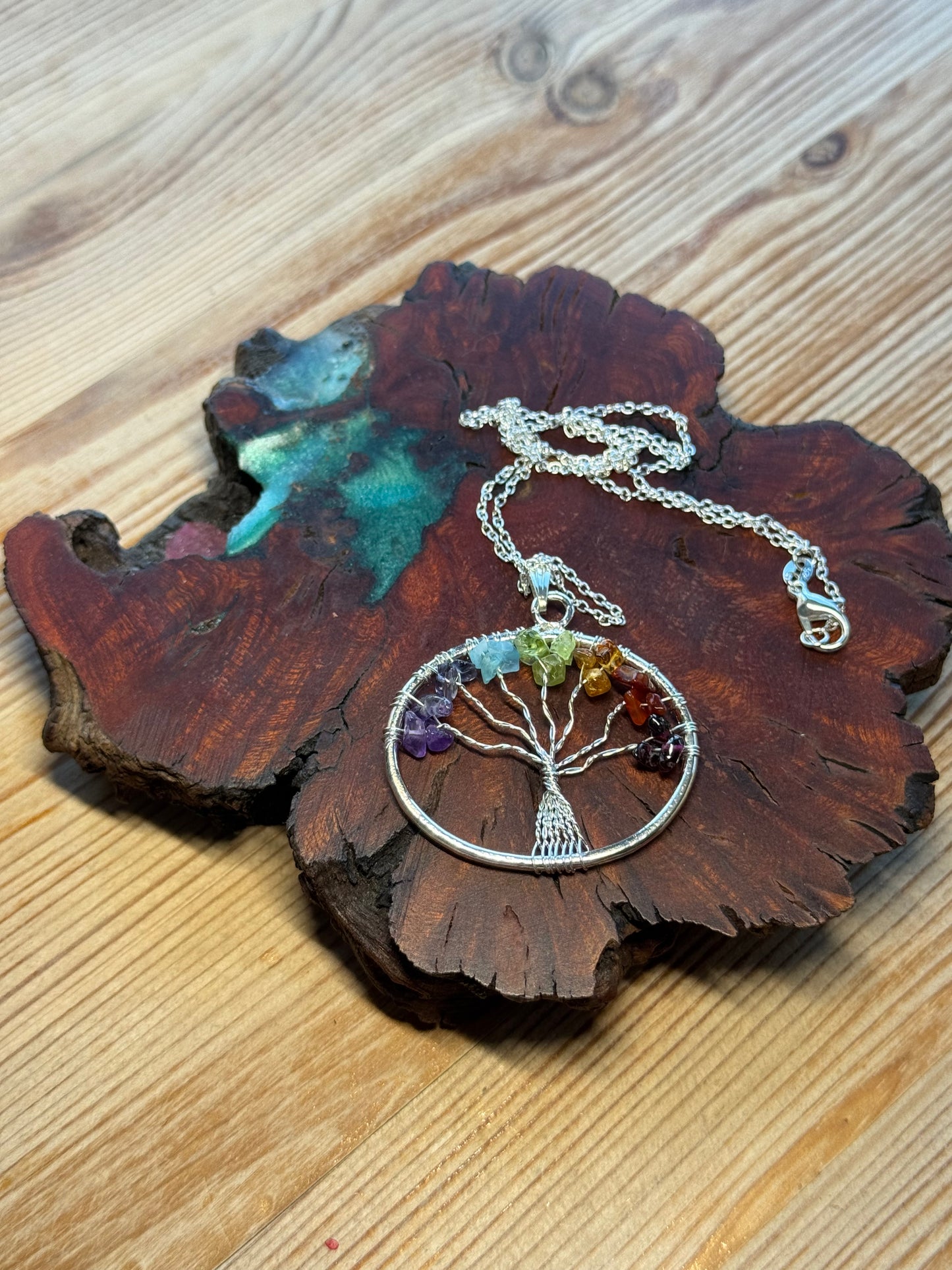Chakra Tree Multi-Gemstone 18" Necklace with Silver Chain