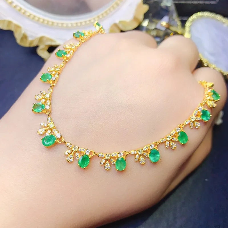 Natural Emerald Pendant Necklace - 925 Sterling Silver Fine Jewelry