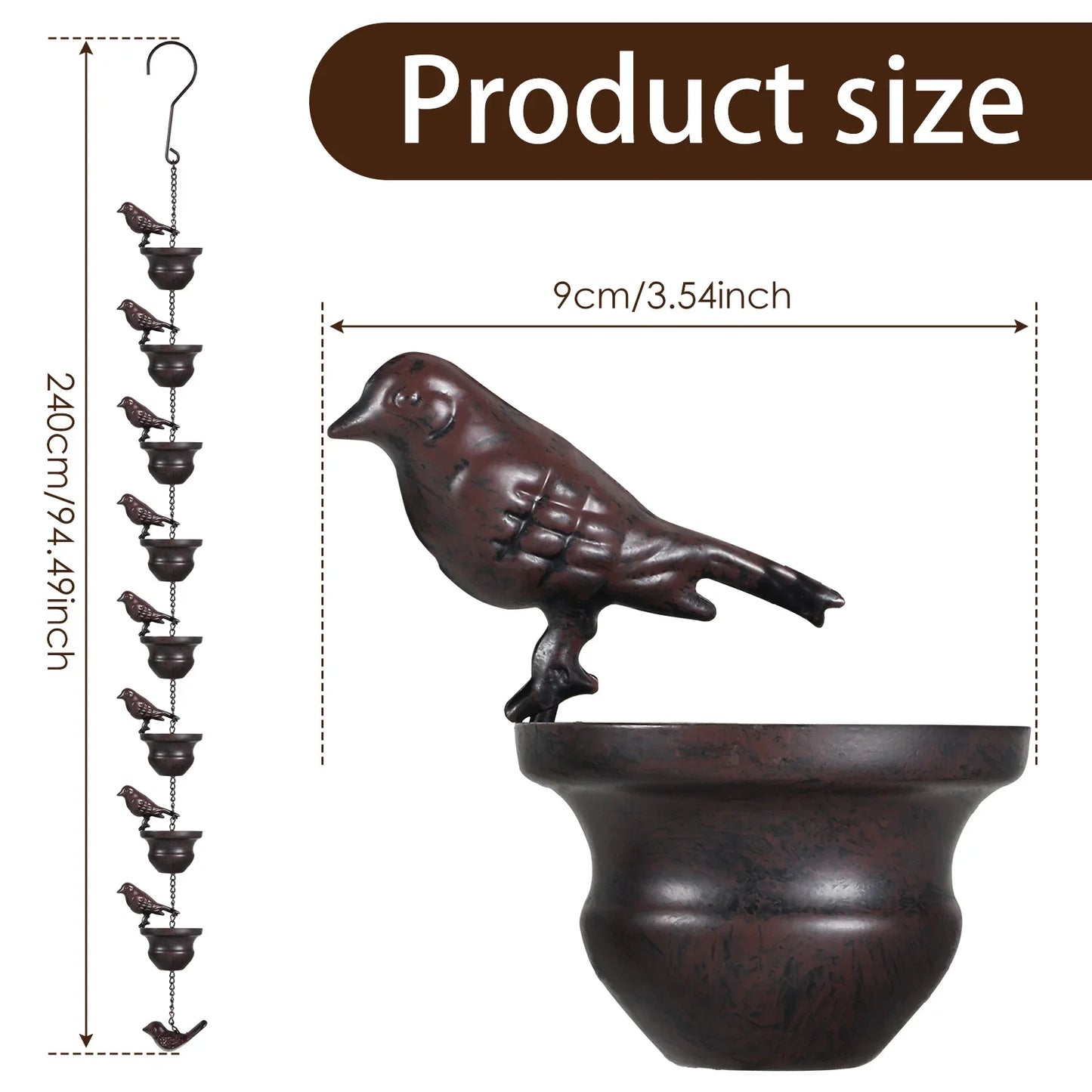 Bird Rain Chain — 7.87 ft Decorative Iron Chain for Gutters & Downspouts