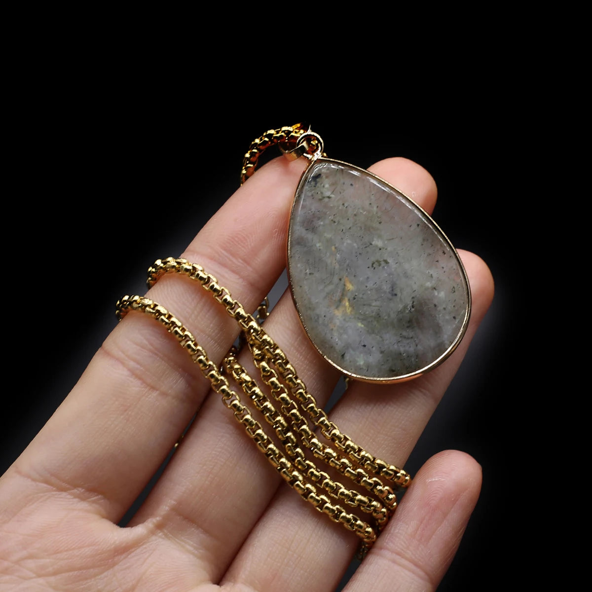Natural Stone Water Drop Pendant Necklace - Semi-Precious Gemstone