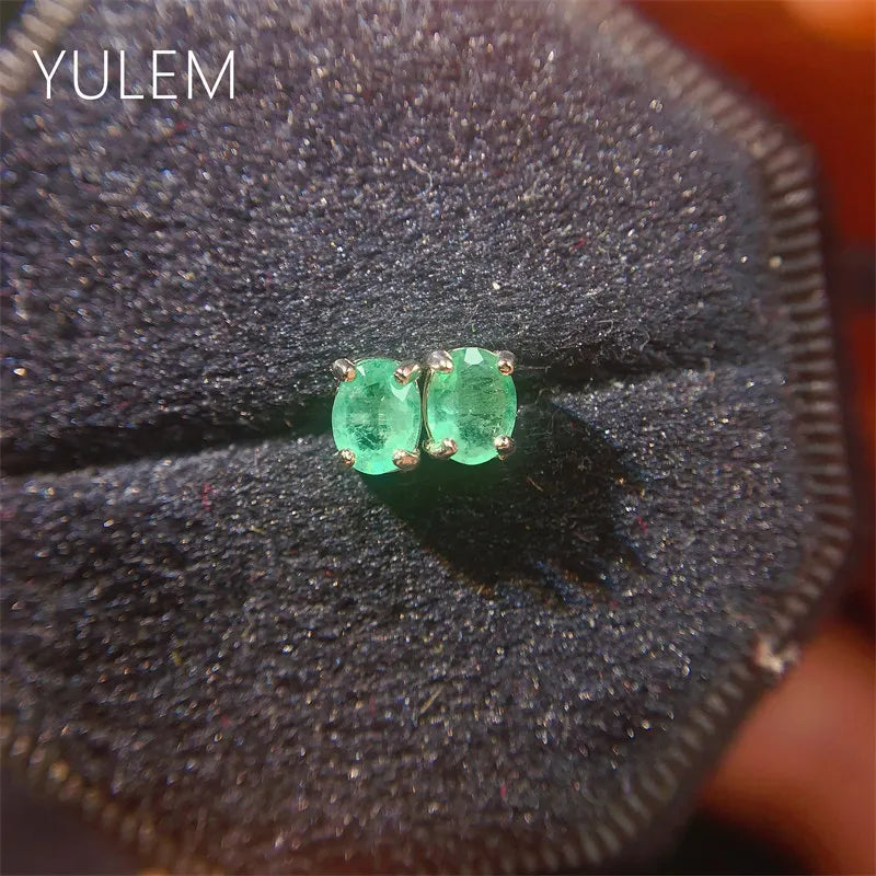 Natural Emerald Stud Earrings in 925 Sterling Silver