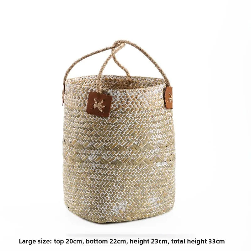 Handwoven Grass Basket | Dried Flower Vase & Boho Home Decor Organizer