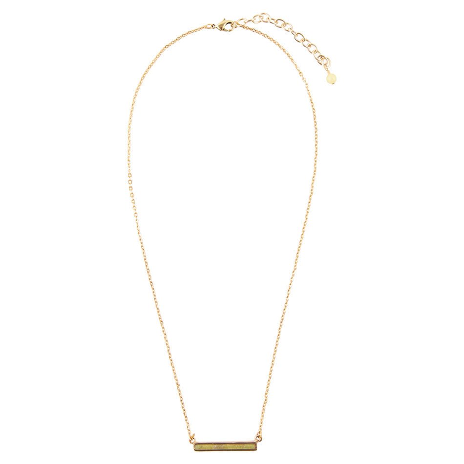 Dainty Green Aventurine Bar Necklace in Bronze