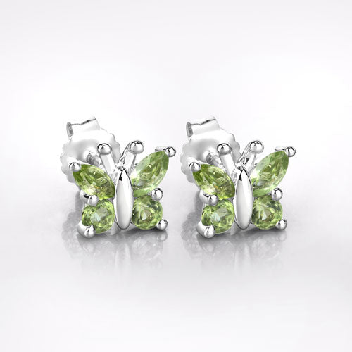 Genuine Peridot Butterfly Stud Earrings in .925 Sterling Silver — 1.00 ctw