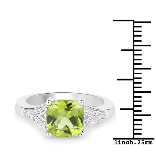 Genuine Peridot & White Zircon Solitaire Ring in .925 Sterling Silver — 2.27 ctw