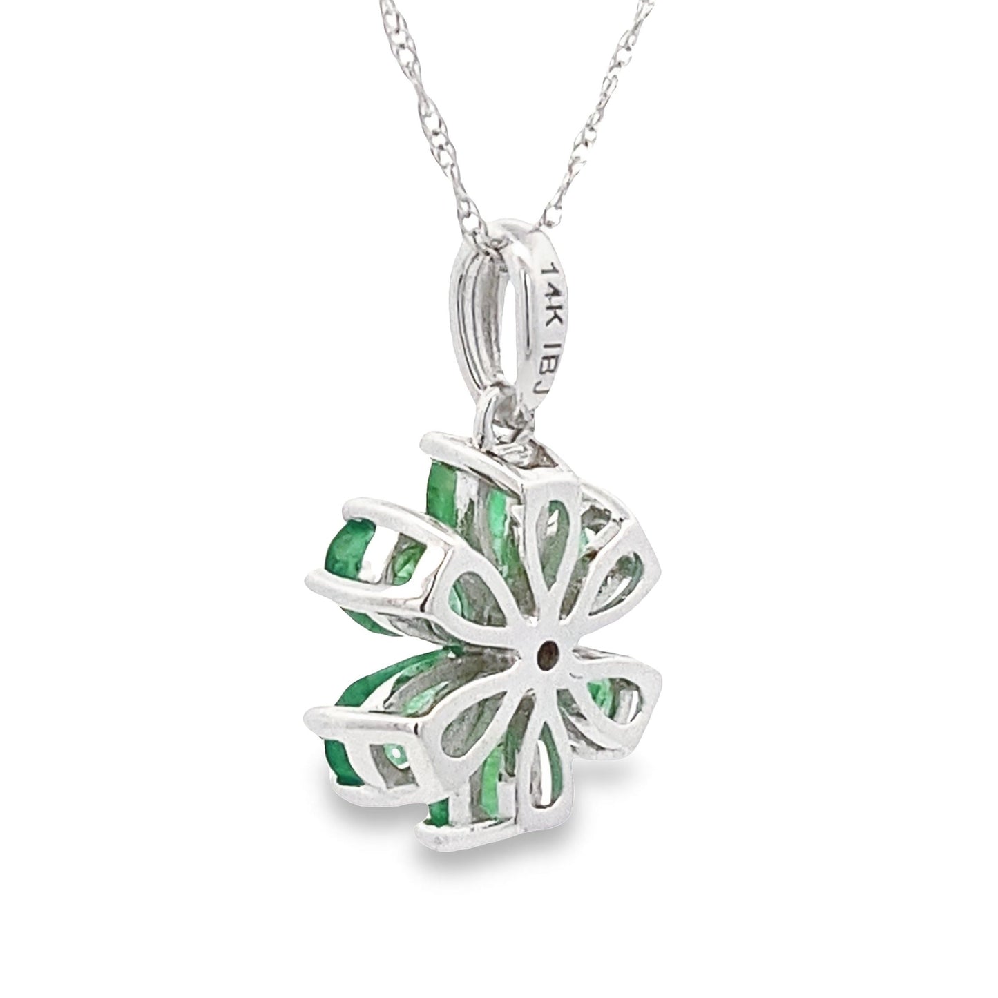Natural Emerald & Diamond Pendant in 14K White Gold