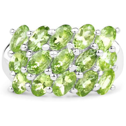 Genuine Peridot Cluster Ring in .925 Sterling Silver — 3.45 ctw