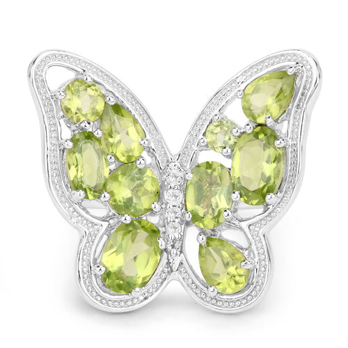 Genuine Peridot & White Topaz Butterfly Ring in .925 Sterling Silver — 4.61 ctw