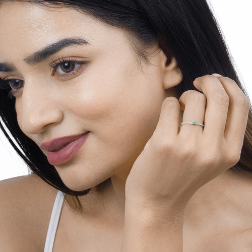 Zambian Emerald & White Diamond Ring in 14K White Gold
