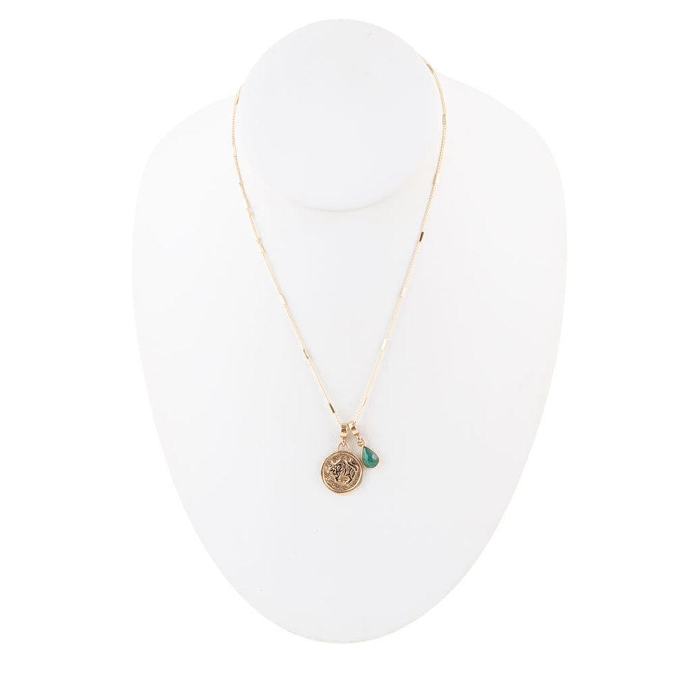 Taurus Zodiac Malachite Charm Necklace | Handcrafted Bronze & Genuine Stone