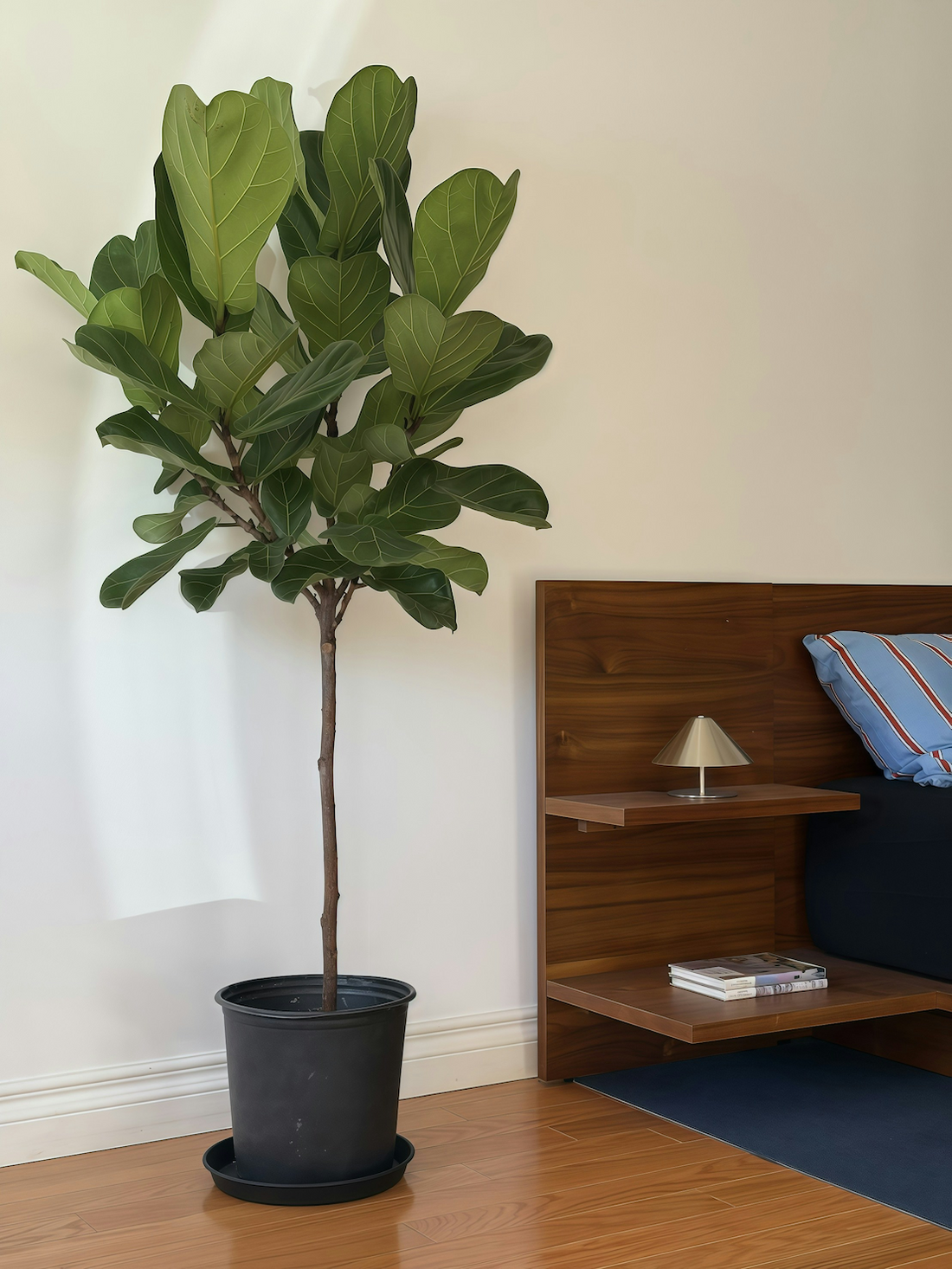 Fiddle leaf plant in bedroom