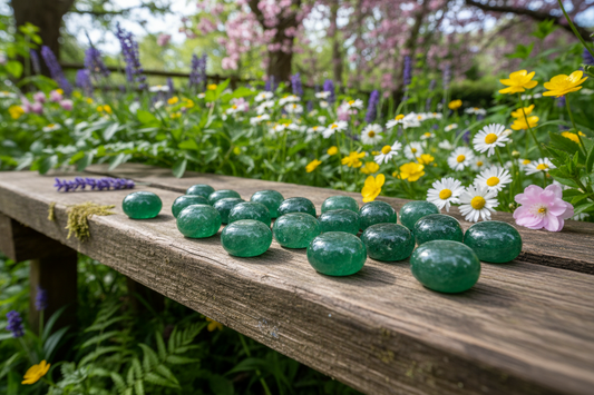 Polished green aventurine gemstones with soft natural shimmer
