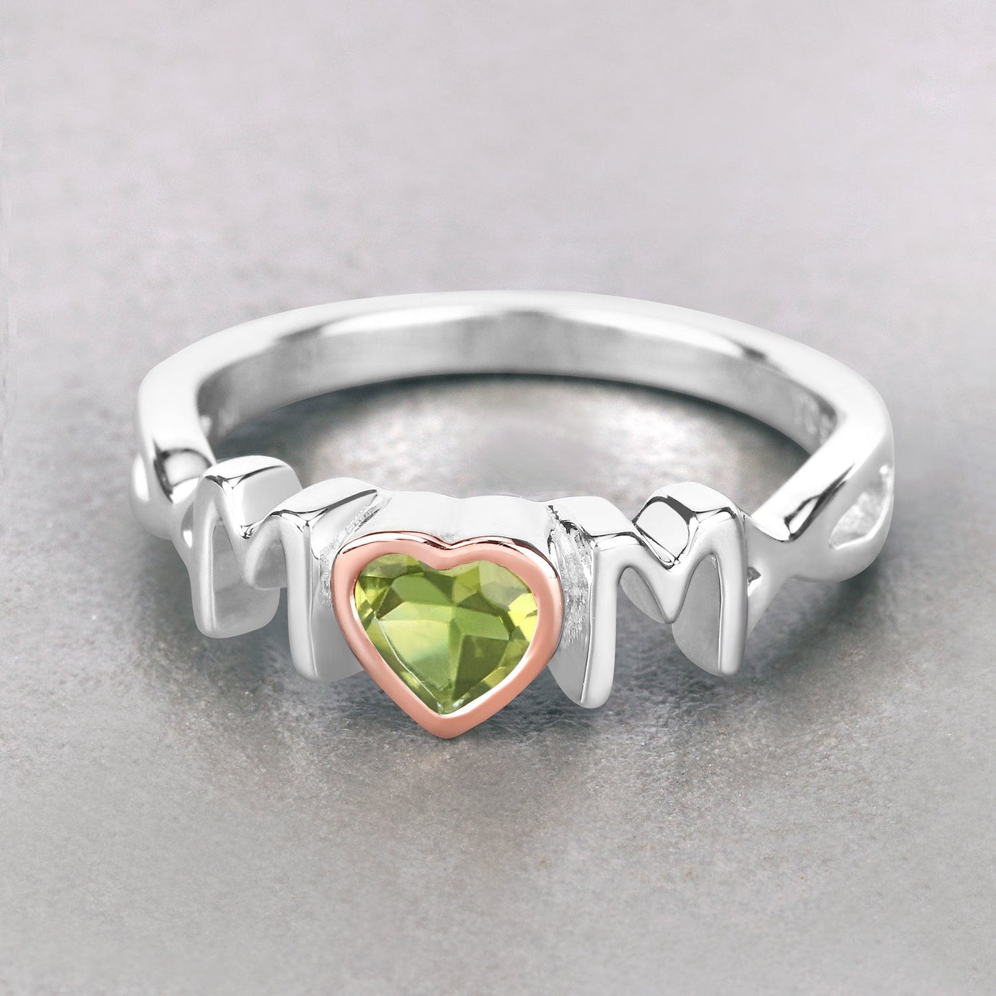 Genuine Peridot Heart 'Mom' Ring in Two-Tone .925 Sterling Silver — 0.44 ctw