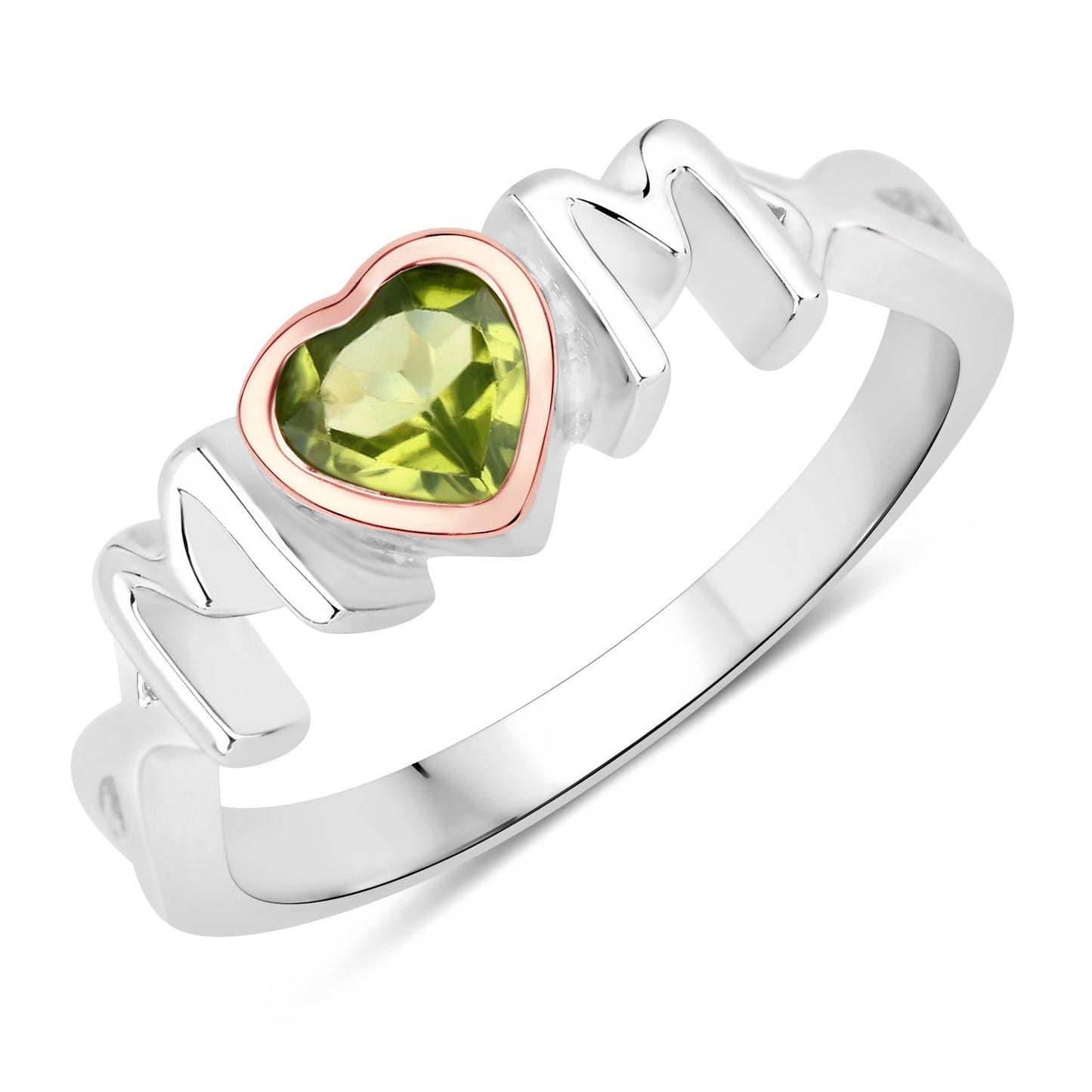 Genuine Peridot Heart 'Mom' Ring in Two-Tone .925 Sterling Silver — 0.44 ctw