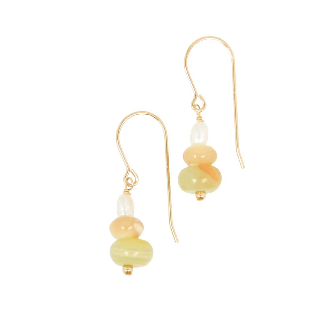 Stacked Rocks Earrings | Calcite, Mother of Pearl & Freshwater Pearl in 14k Gold Fill