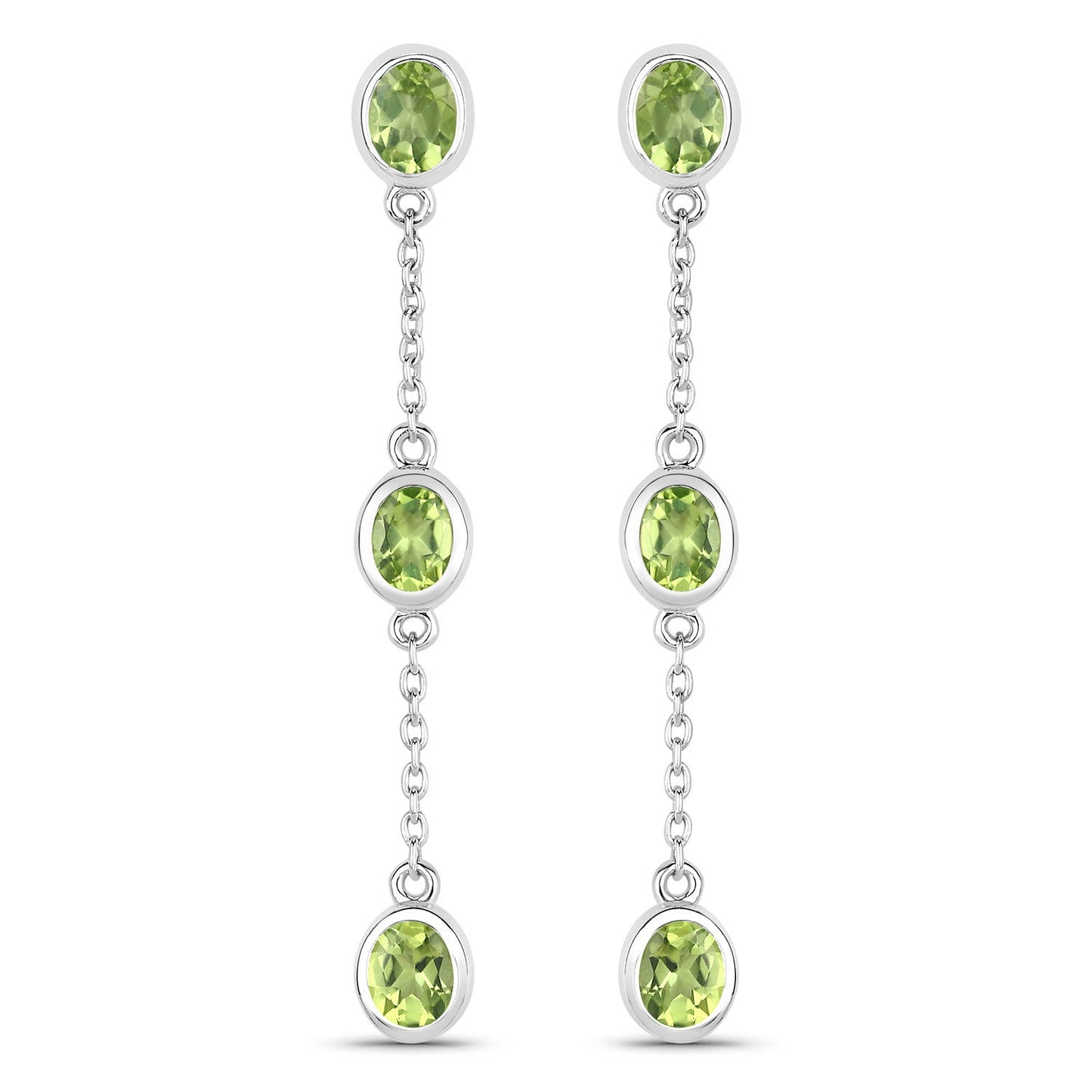 Genuine Peridot 'By The Yard' Earrings in .925 Sterling Silver — 2.10 ctw