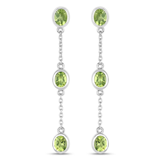 Genuine Peridot 'By The Yard' Earrings in .925 Sterling Silver — 2.10 ctw
