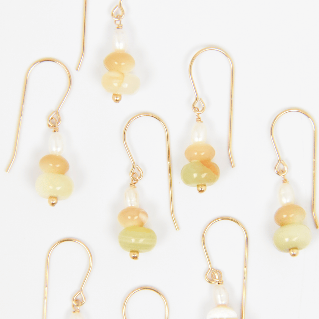 Stacked Rocks Earrings | Calcite, Mother of Pearl & Freshwater Pearl in 14k Gold Fill
