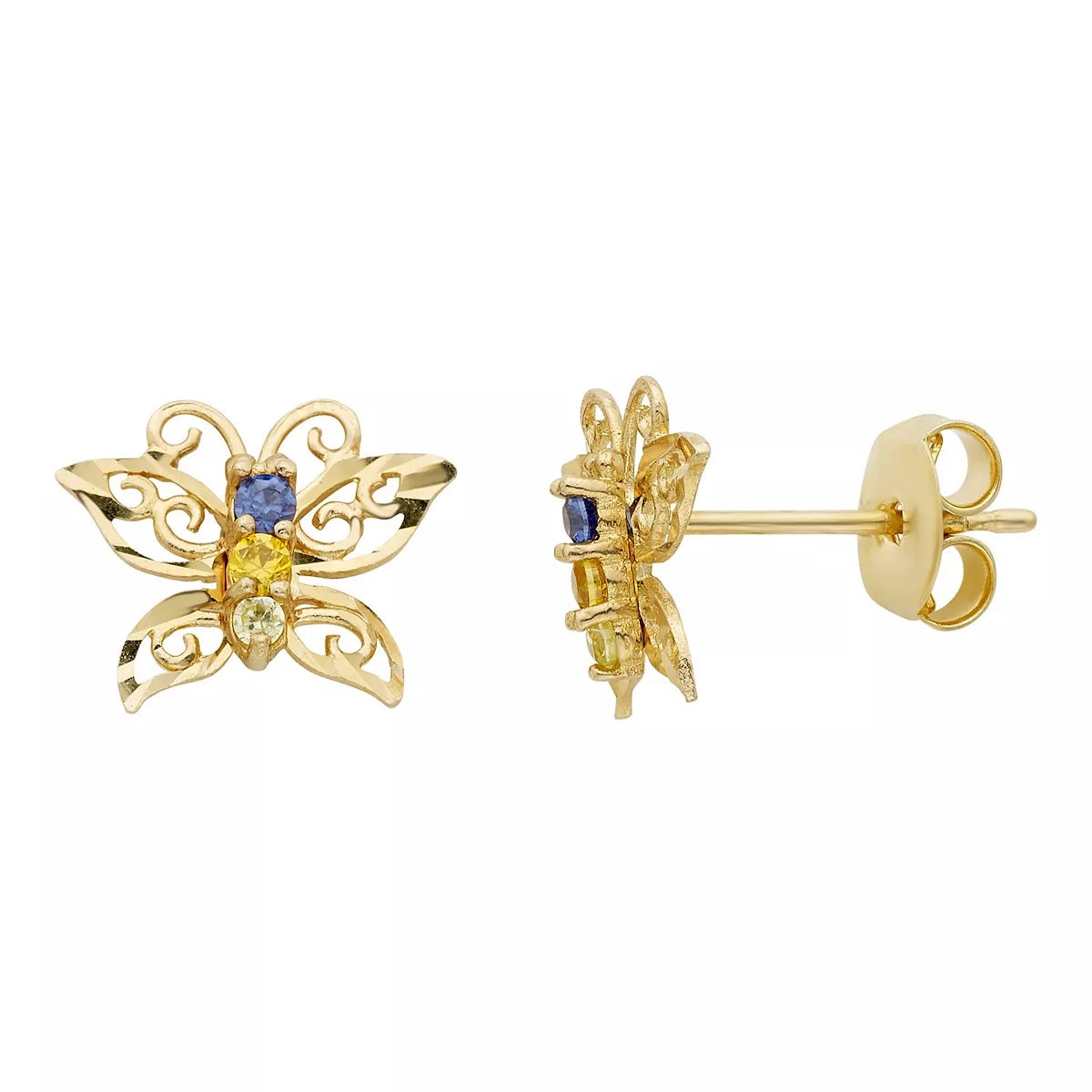 14K Gold Butterfly Stud Earrings – Filigree Hollow Design