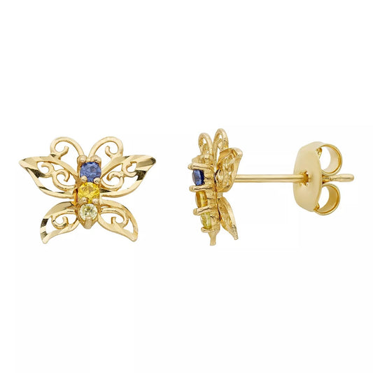 14K Gold Butterfly Stud Earrings – Filigree Hollow Design