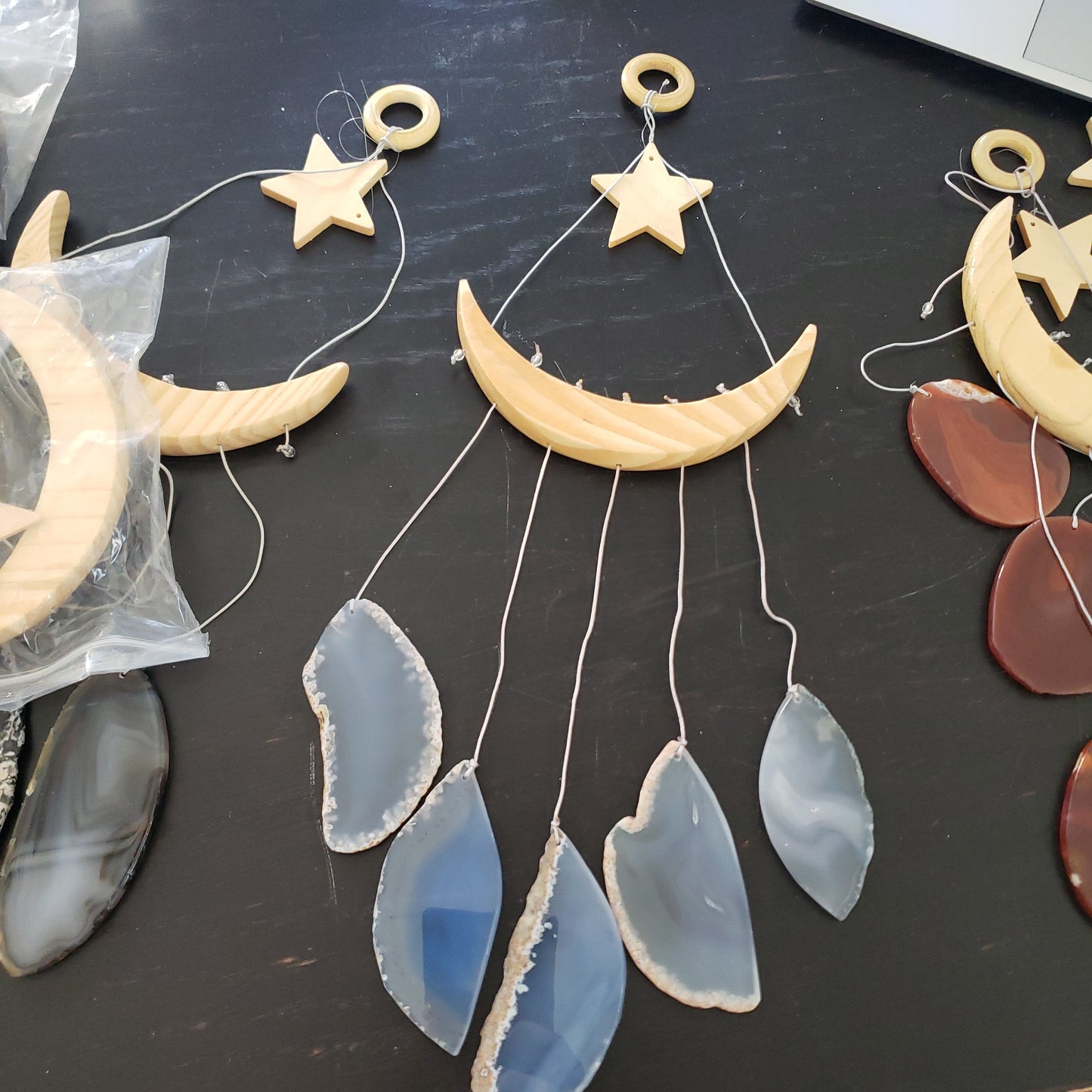 Celestial Moon & Star Agate Wind Chime - Natural Stone Slices