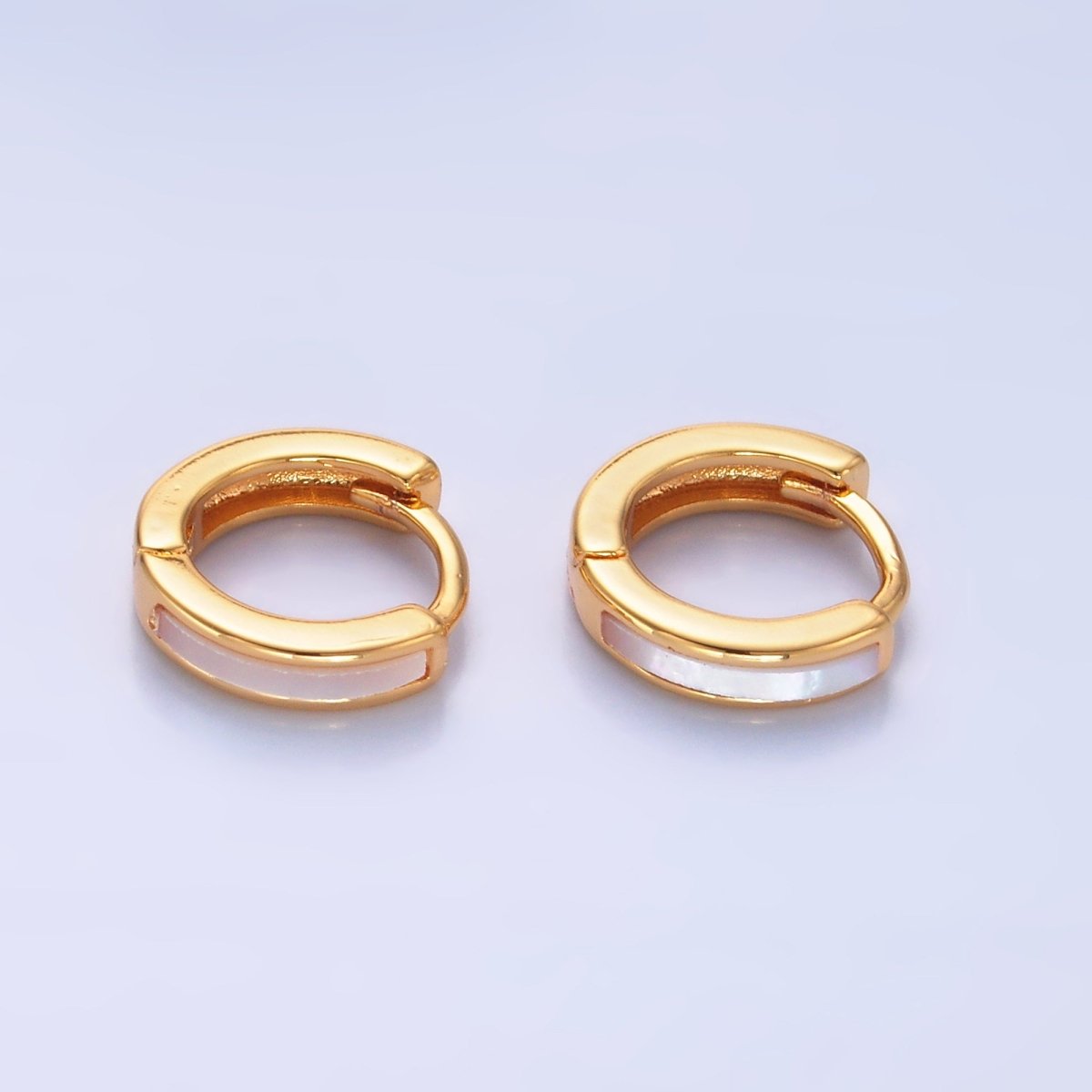 16K Gold Filled Shell Pearl Huggie Earrings - 12mm Cartilage Hoops