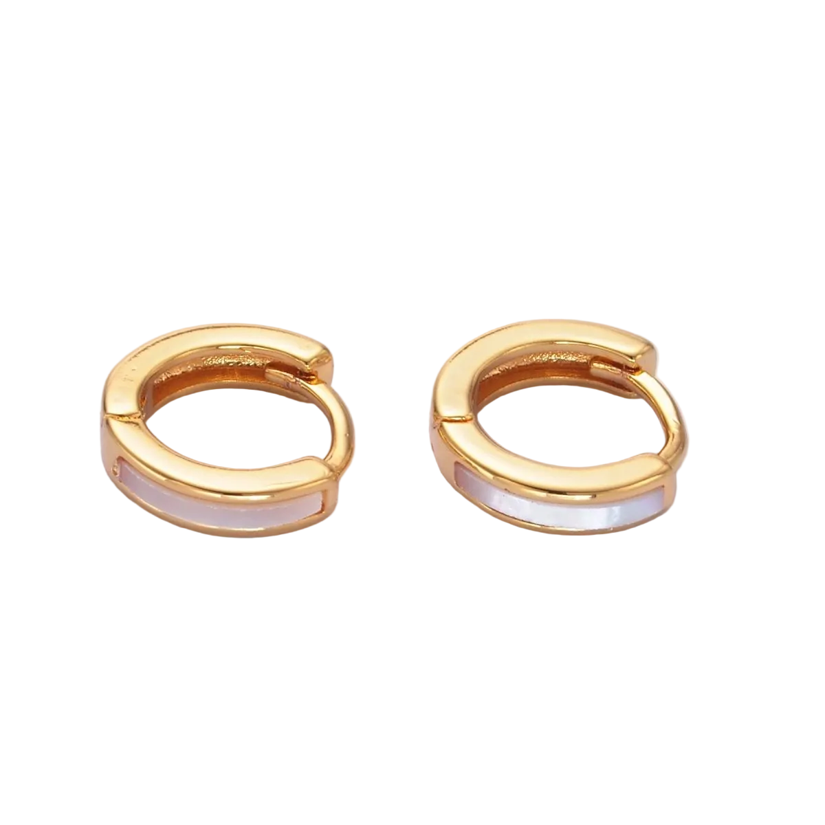 16K Gold Filled Shell Pearl Huggie Earrings - 12mm Cartilage Hoops