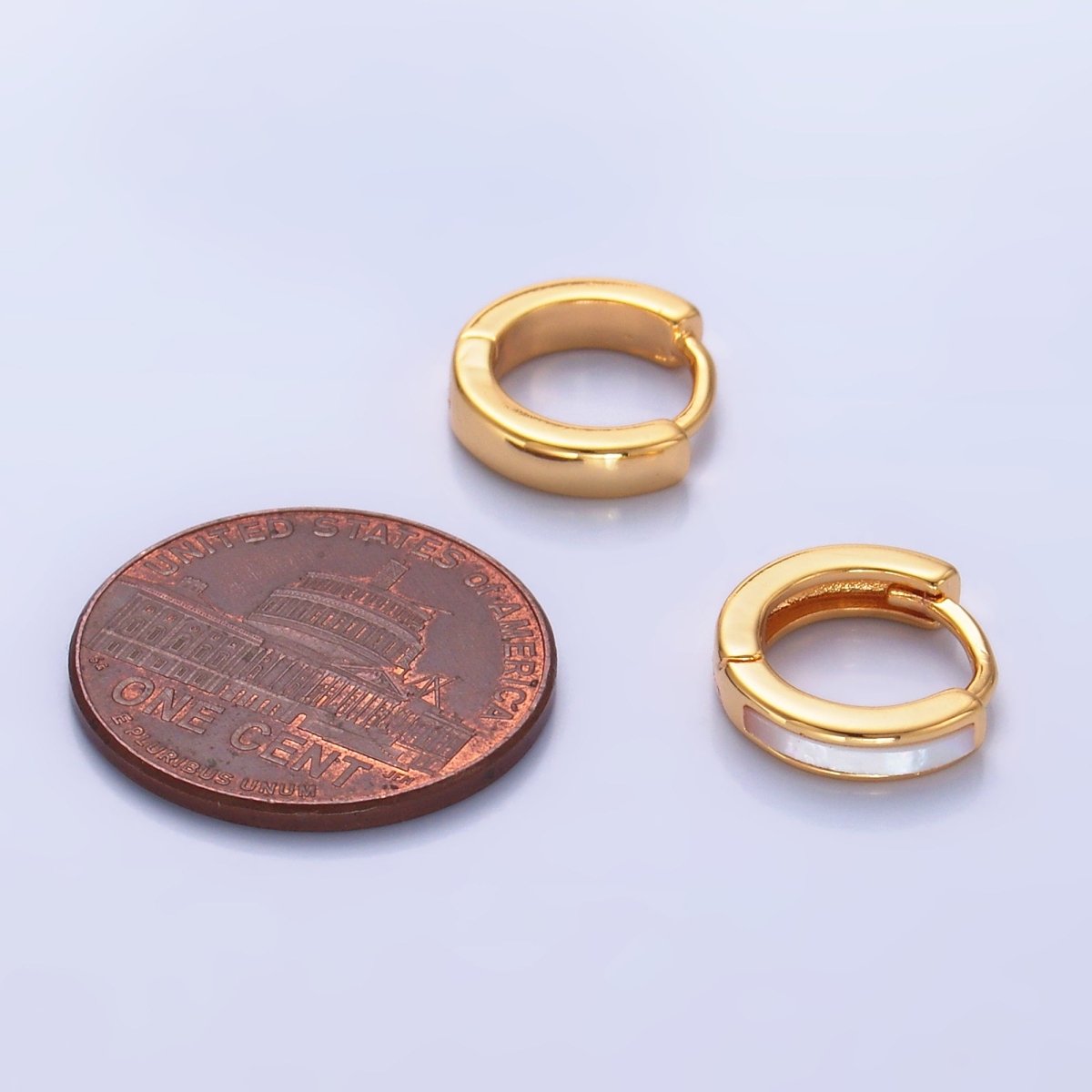 16K Gold Filled Shell Pearl Huggie Earrings - 12mm Cartilage Hoops