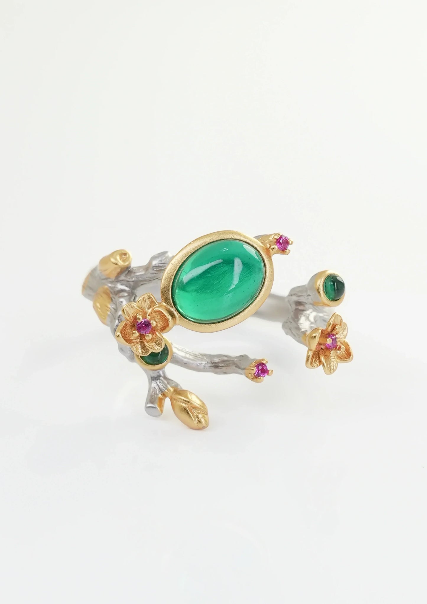 Enchanted Branch Emerald Ring – 925 Sterling Silver
