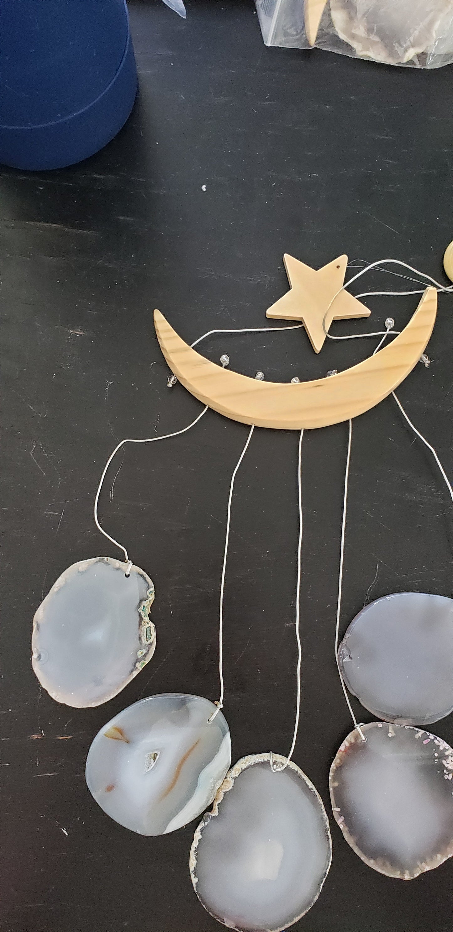 Celestial Moon & Star Agate Wind Chime - Natural Stone Slices
