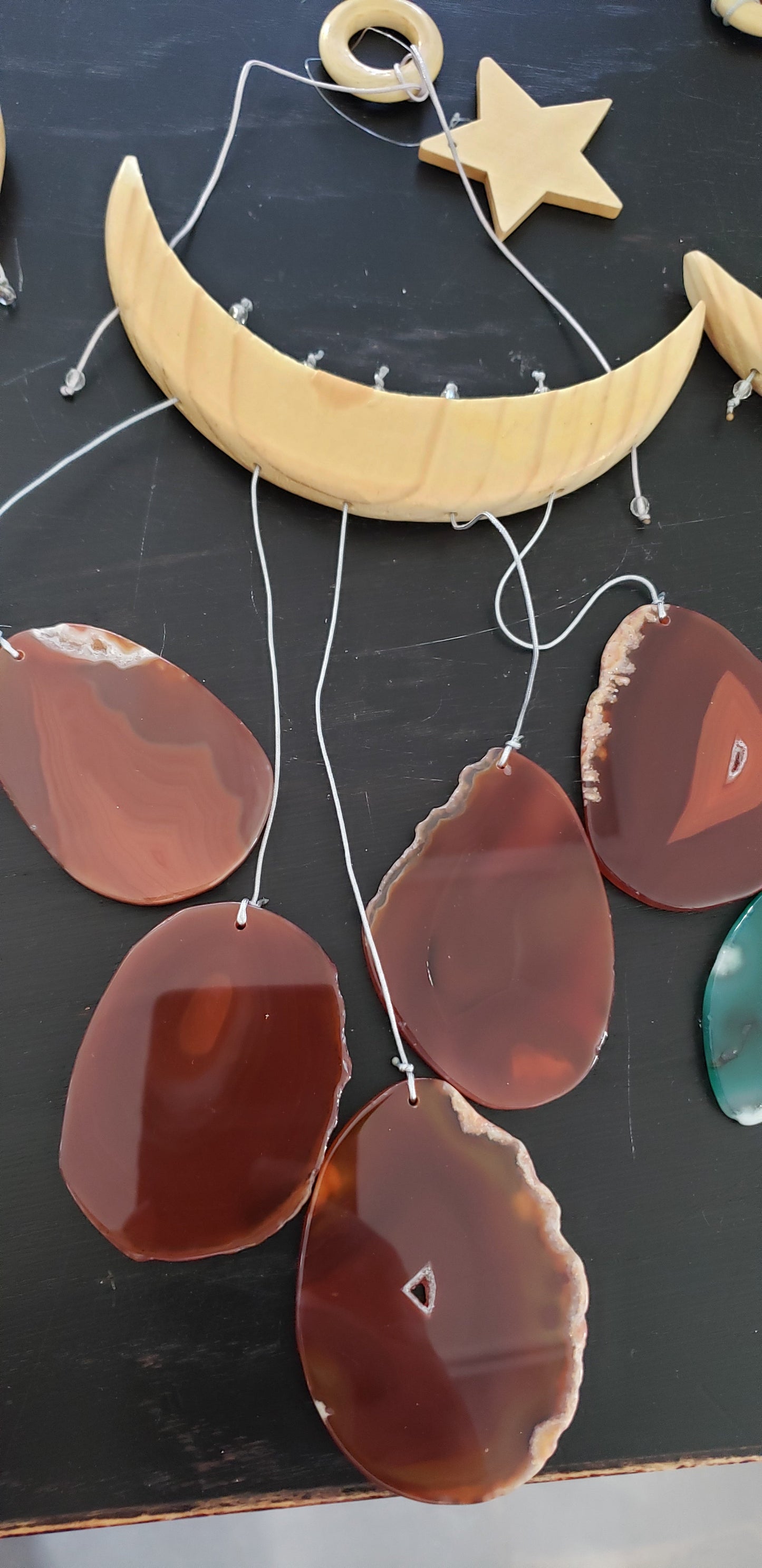 Celestial Moon & Star Agate Wind Chime - Natural Stone Slices