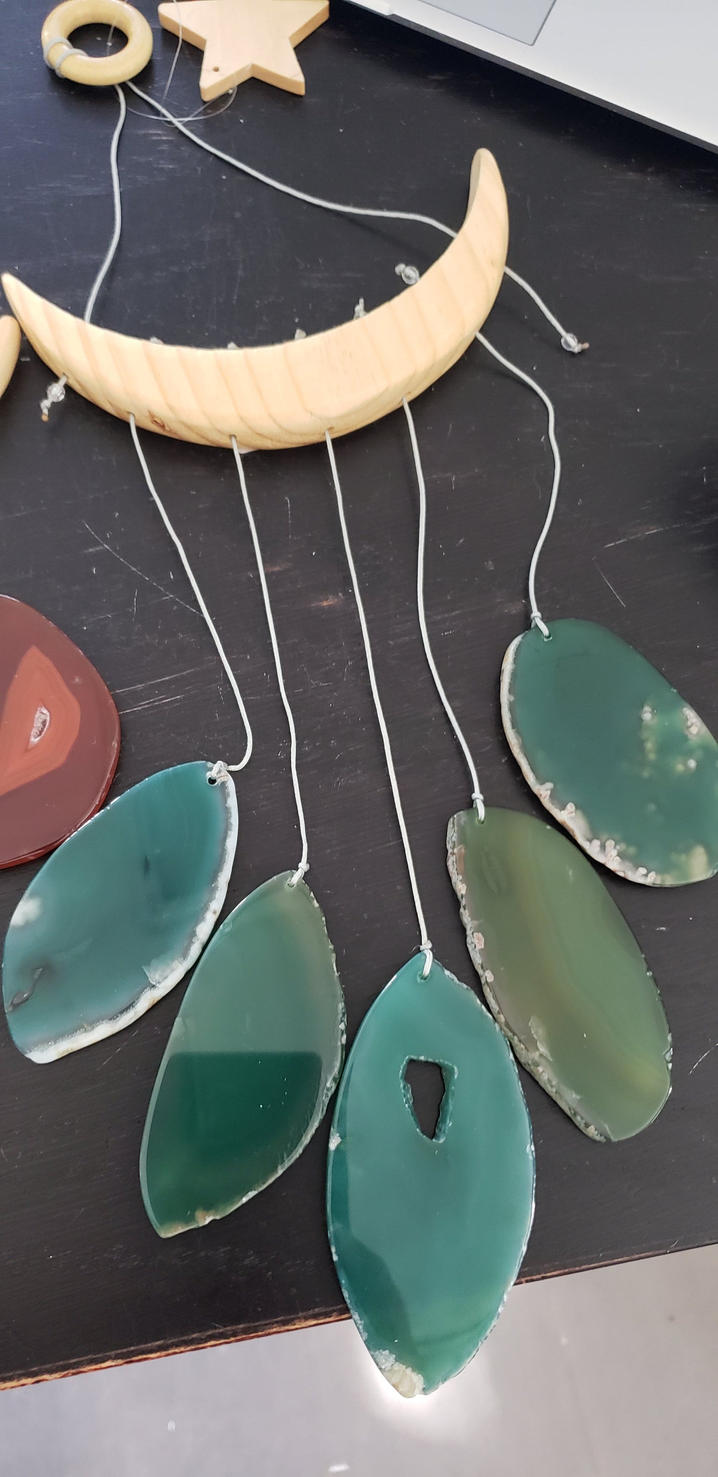 Celestial Moon & Star Agate Wind Chime - Natural Stone Slices