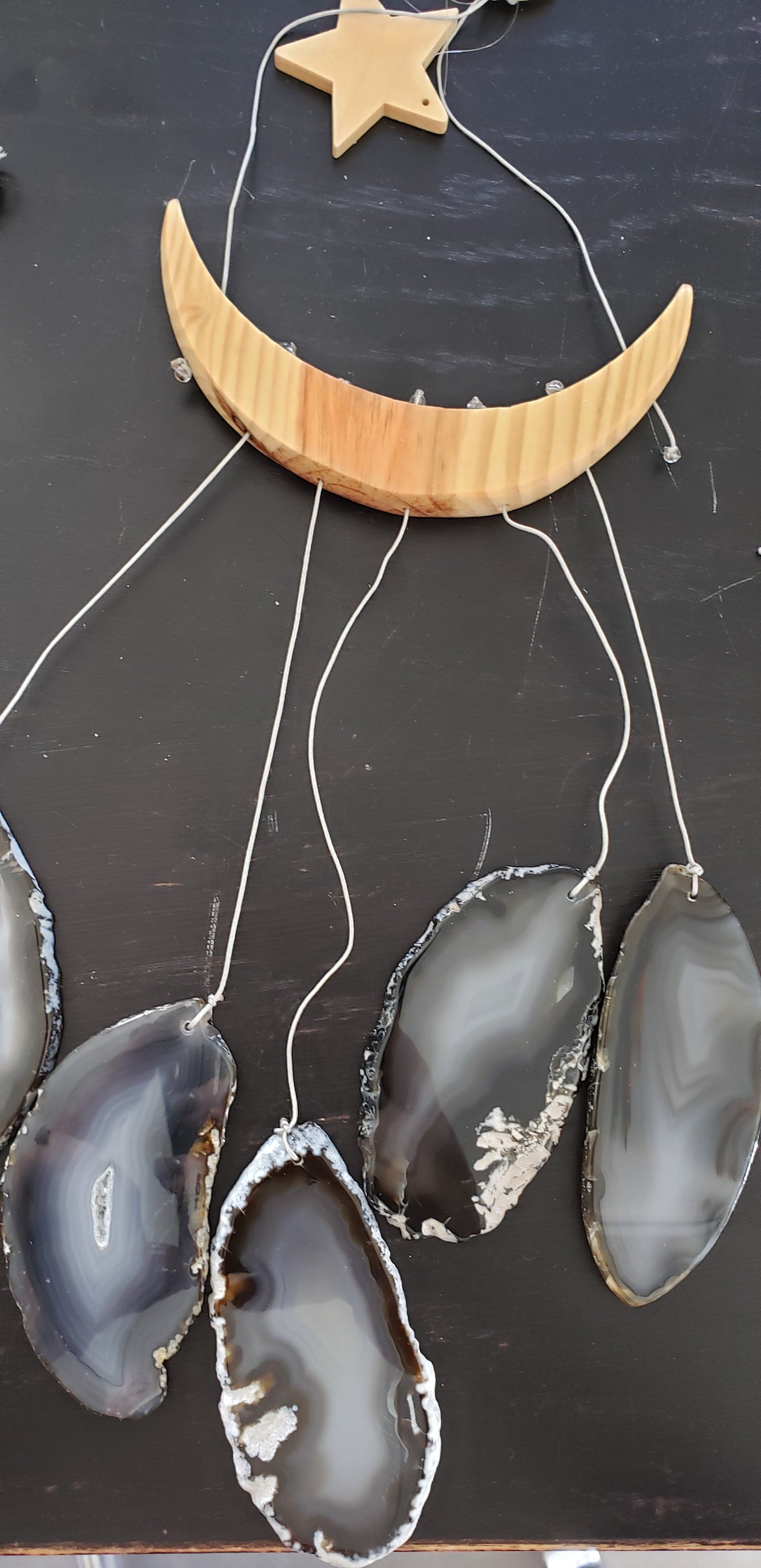 Celestial Moon & Star Agate Wind Chime - Natural Stone Slices