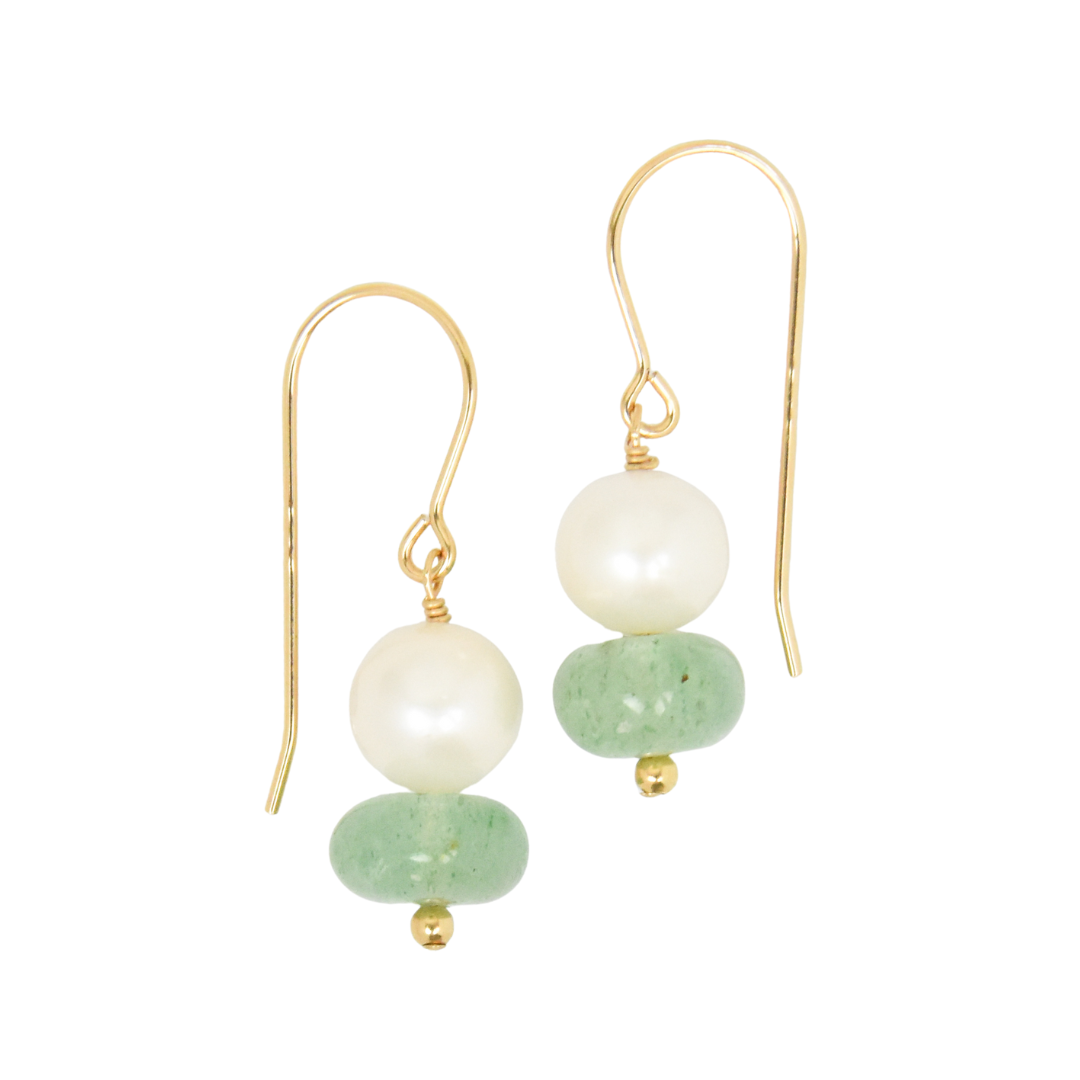 Palms Earrings | Aventurine & Freshwater Pearl Dangles in 14k Gold Fill