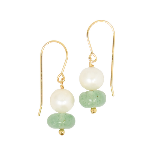 Palms Earrings | Aventurine & Freshwater Pearl Dangles in 14k Gold Fill