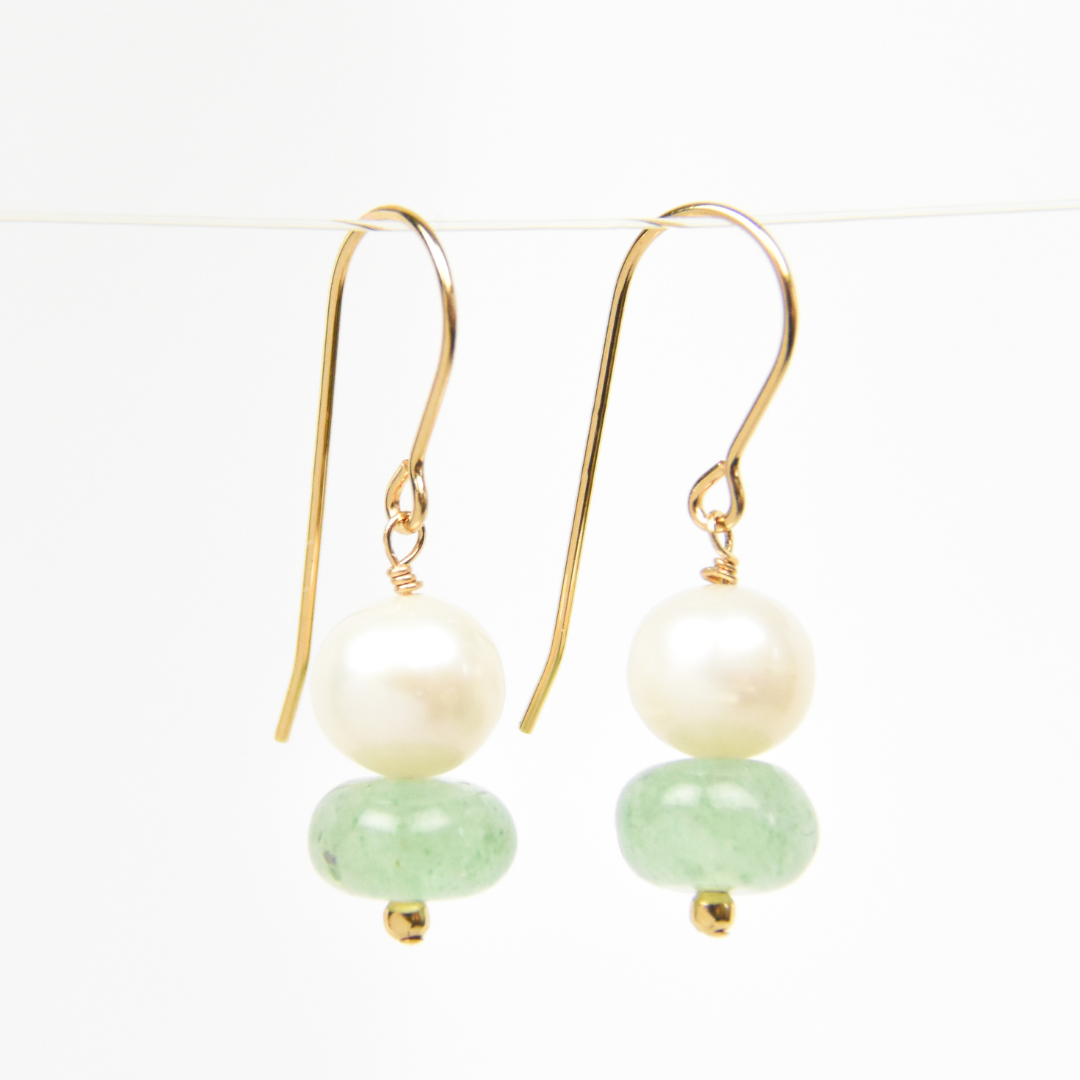 Palms Earrings | Aventurine & Freshwater Pearl Dangles in 14k Gold Fill