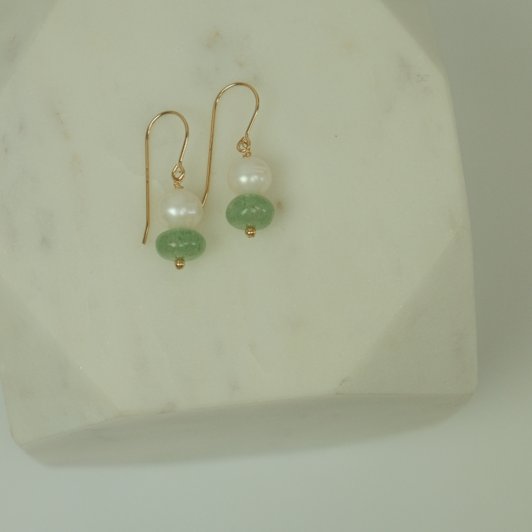 Palms Earrings | Aventurine & Freshwater Pearl Dangles in 14k Gold Fill