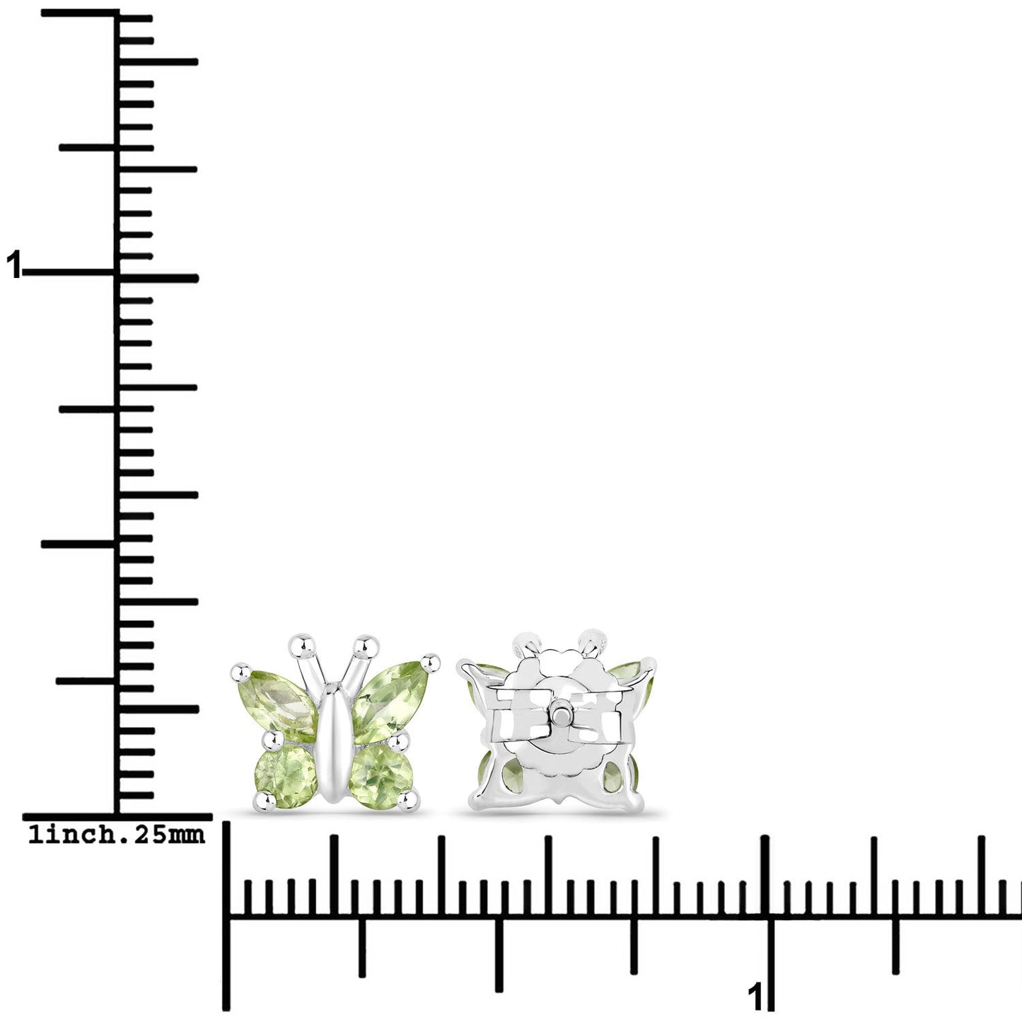 Genuine Peridot Butterfly Stud Earrings in .925 Sterling Silver — 1.00 ctw
