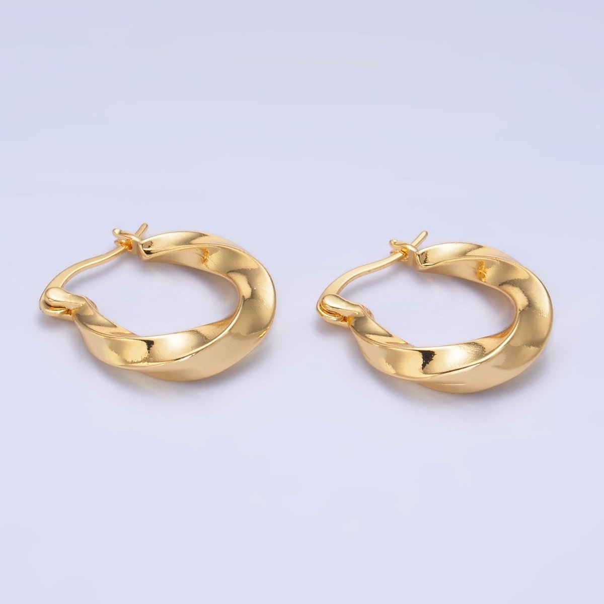 24K Gold Filled Edged Twist Latch Hoop Earrings - 20mm